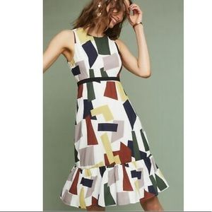 🆕 Anthropologie Sz M Flounced Geometric Dress
